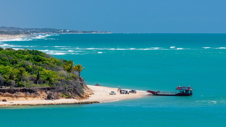 Tibau do Sul, near the beach of Pipa Rio Grande do Norte, Brazil on April 1, 2013. Meeting of Lagoa das Guarairas with the sea.